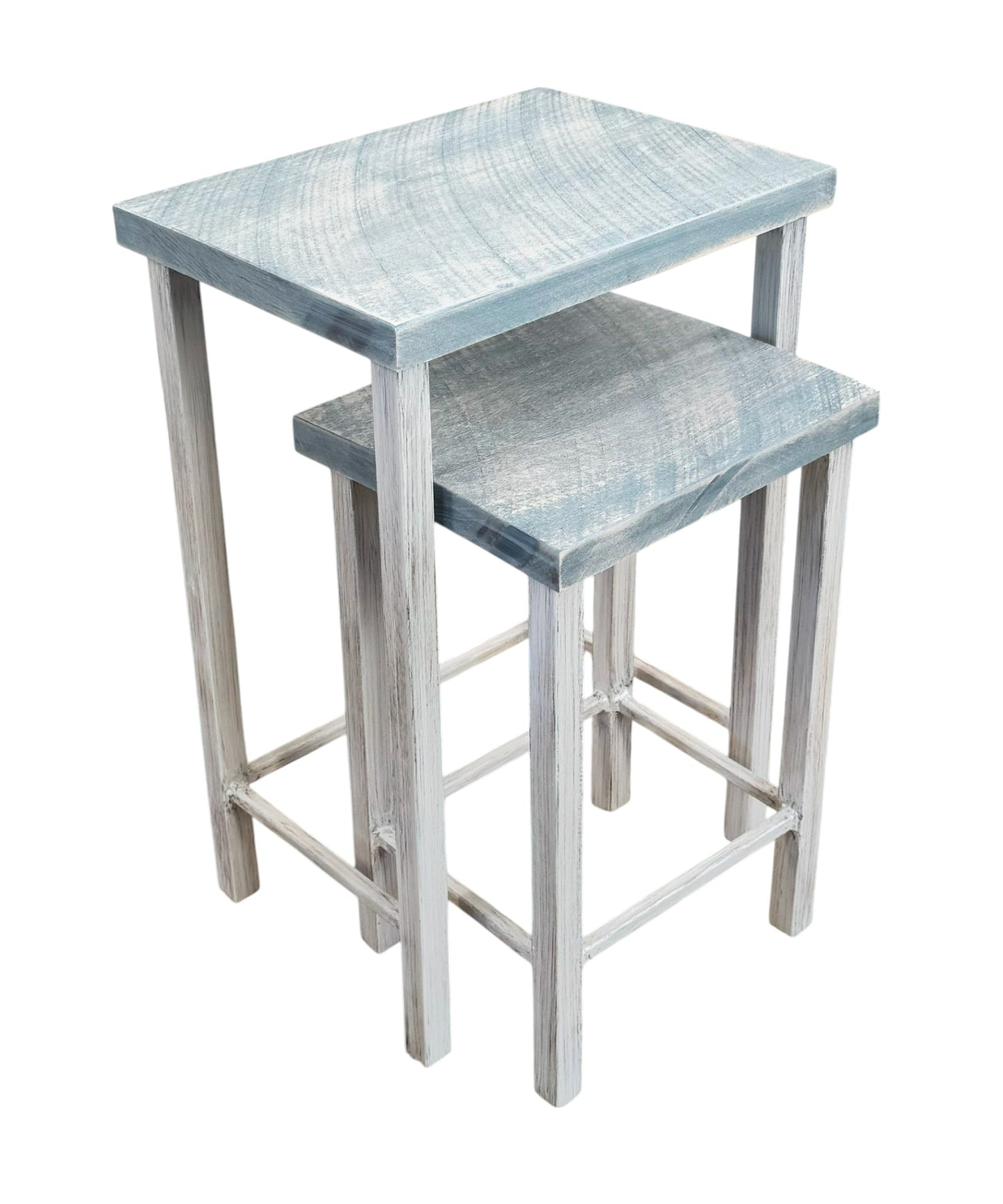 Cottage/Rough Slate Iron Nesting Tables with Rough Sawn Tops