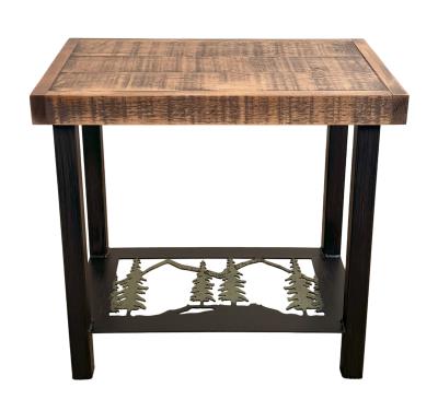 RUGGED PINE IRON TREES RECTANGLE SIDE TABLE