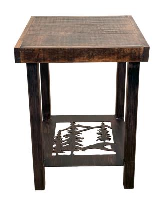 Burnt Sienna/Rough Sawn Square Iron End Table with Tree Scene Accent -23
