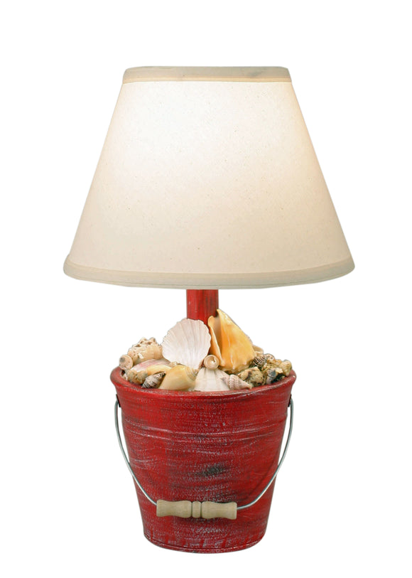 Cottaged Classic Red Mini Bucket of Shells Accent Lamp - Coast Lamp Shop