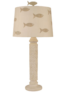 Nude Two Tone Basket Weave Table Lamp w/ School of Fish Shade - Coast Lamp Shop