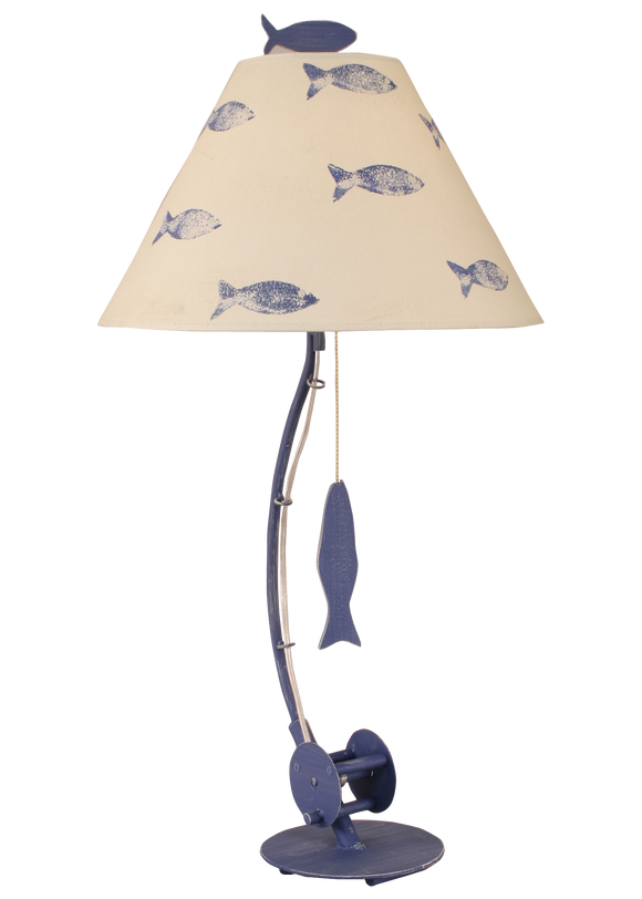 Weathered Morning Jewel Sea Fishing Pole Table Lamp w/ School of Fish Shade - Coast Lamp Shop