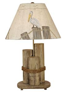 Distressed Grey Dock Pilings Table Lamp w/ Pelican Shade - Coast Lamp Shop