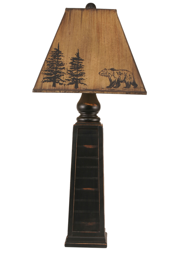 Distressed Black Pyramid Table Lamp w/ Bear Shade - Coast Lamp Shop