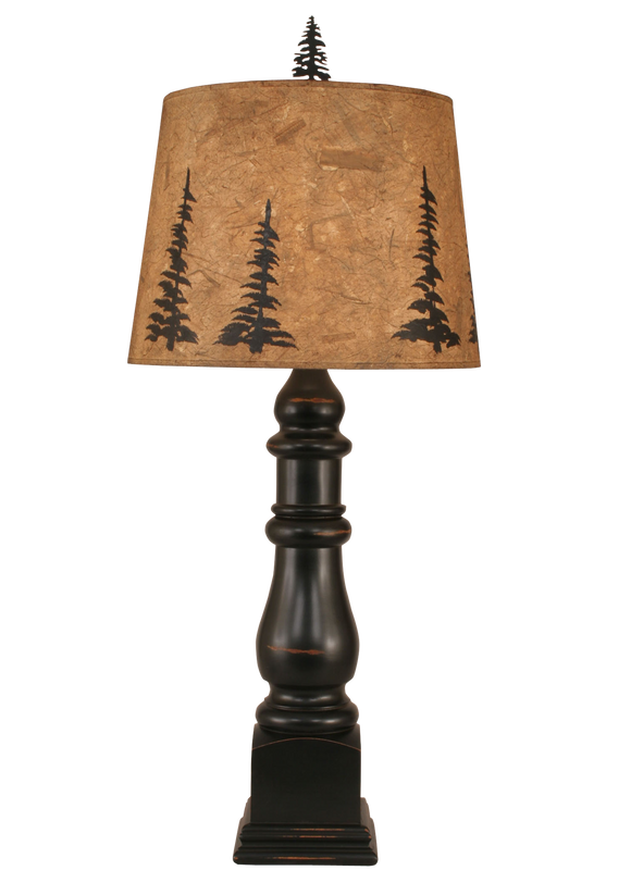 Distressed Black Country Squire Table Lamp w/ Feather Tree Shade - Coast Lamp Shop