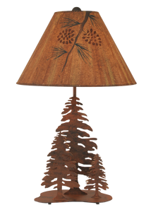 Rust 3 Tree Table Lamp w/ Pine Branch Shade - Coast Lamp Shop