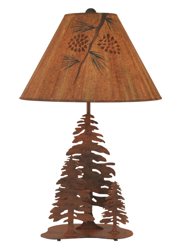 Rust 3 Tree Table Lamp w/ Pine Branch Shade - Coast Lamp Shop