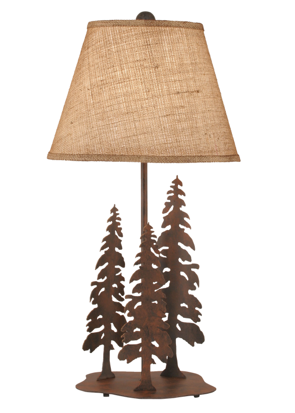 Rust Circle of Trees Table Lamp w/ Burlap Shade - Coast Lamp Shop