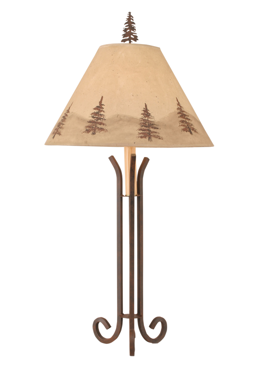 Rust Iron 3 Footed Table Lamp w/ Pne Tree Shade - Coast Lamp Shop