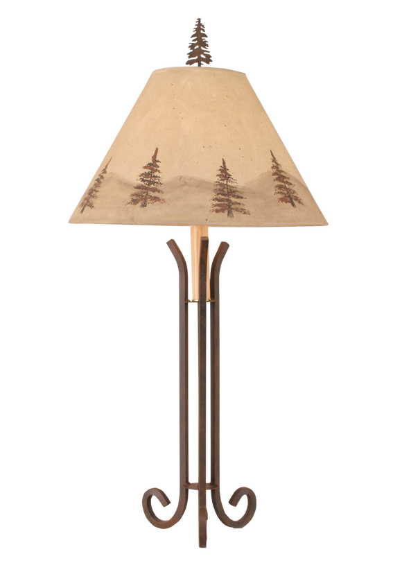 Rust Iron 3 Footed Table Lamp w/ Pne Tree Shade - Coast Lamp Shop