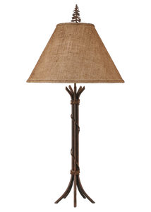 Rust Iron Table Lamp w/ Braided Wire- Burlap Shade - Coast Lamp Shop
