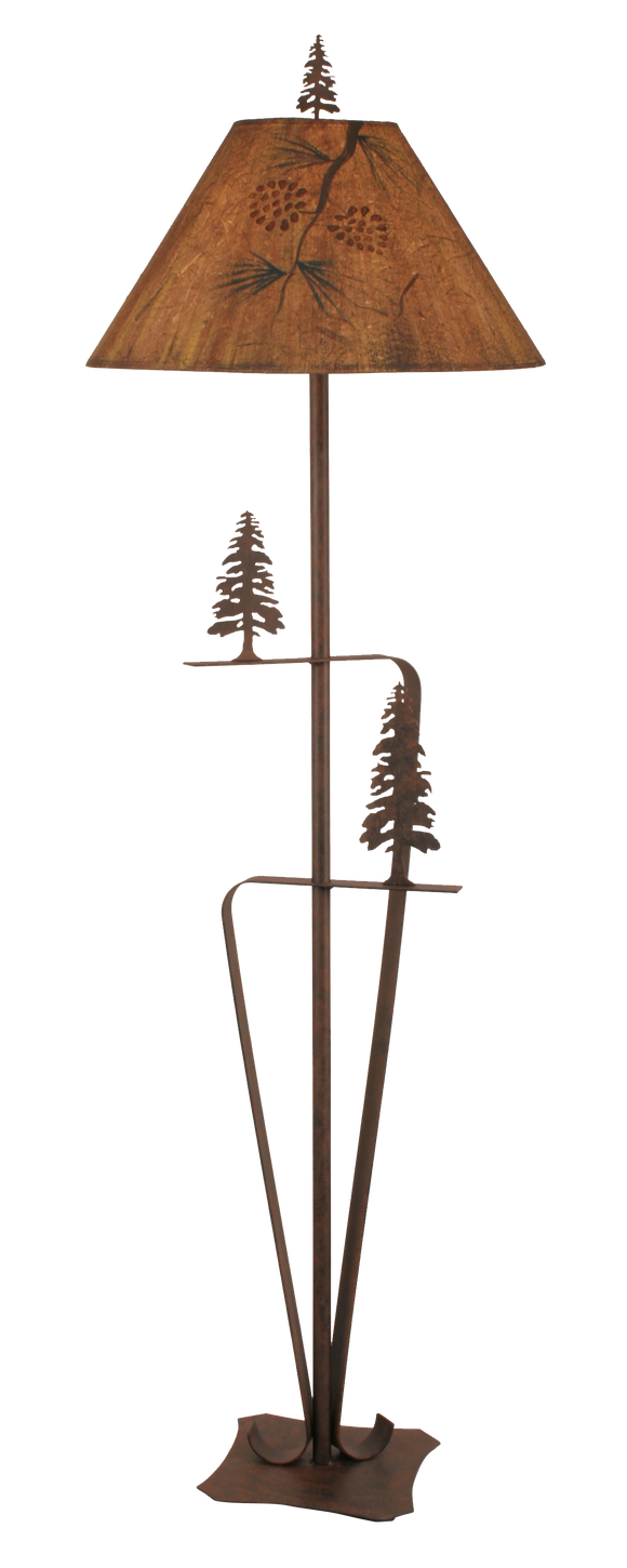 Rust 2 Trees Floor Lamp w/ Pine Branch Shade - Coast Lamp Shop