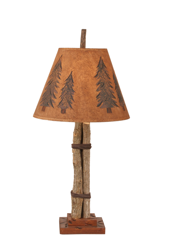 Twig and Leather Accent Lamp w/ Pine Tree Shade - Coast Lamp Shop