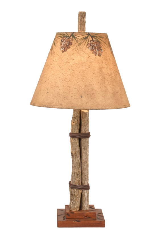 Twig and Leather Accent Lamp w/ Pine Cone Canopy Shade - Coast Lamp Shop