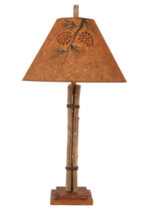 Twig and Leather Table Lamp w/ Pine Branch Shade - Coast Lamp Shop