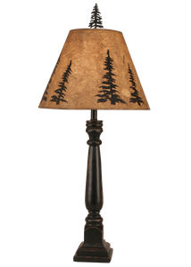 Distressed Black Square Buffet Lamp w/ Feather Tree Shade - Coast Lamp Shop