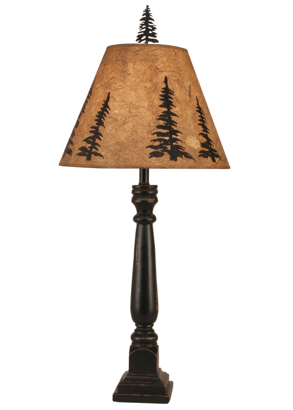 Distressed Black Square Buffet Lamp w/ Feather Tree Shade - Coast Lamp Shop