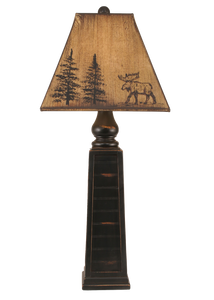 Distressed Black Pyramid Table Lamp w/ Moose Shade - Coast Lamp Shop