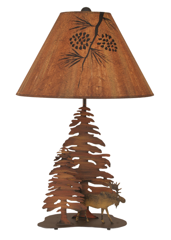 Charred 2 Pine and Moose Table Lamp - Coast Lamp Shop