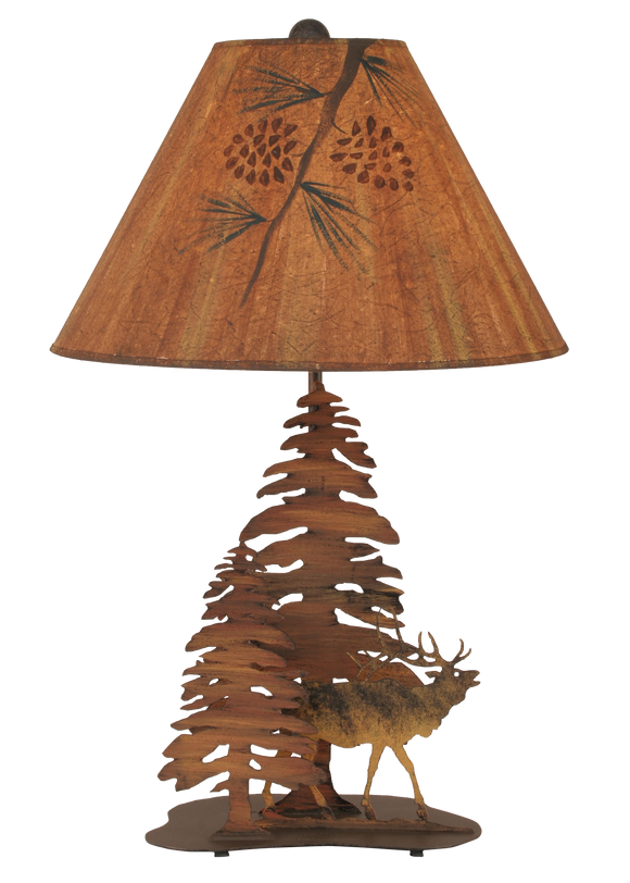 Charred 2 Tree and Elk Table Lamp - Coast Lamp Shop