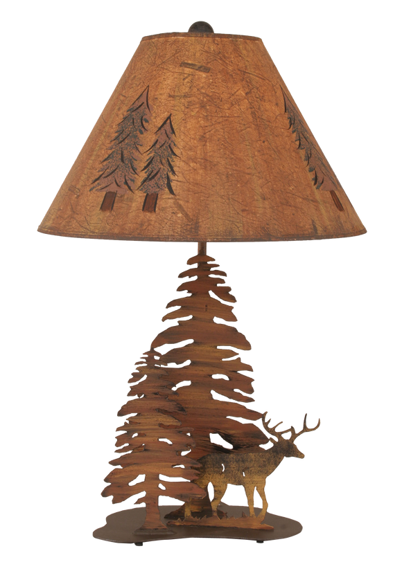 Charred 2 Tree and Deer Table Lamp - Coast Lamp Shop