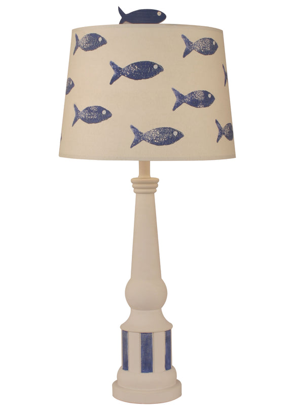 Nude/Morning Jewel Stripe PedestalTTable Lamp w/ School of Fish Shade - Coast Lamp Shop