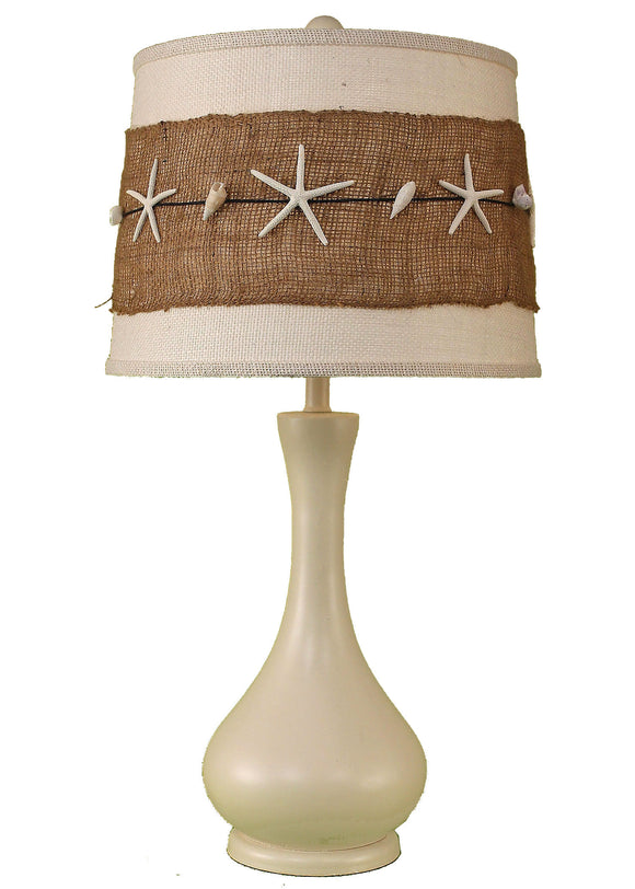 Solid Cottage Smooth Genie Bottle Table Lamp w/ Burlap and Star Fish Shade - Coast Lamp Shop