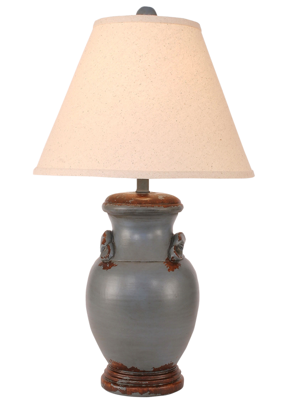 Aged Wedgewood Blue Crock Table Lamp w/ Handles - Coast Lamp Shop