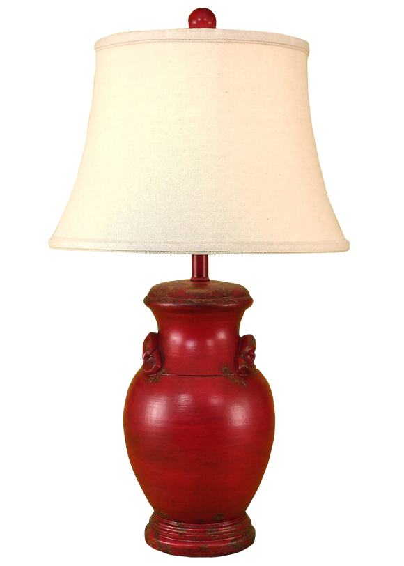 Aged Brick Red Crock Table Lamp w/ Handles - Coast Lamp Shop