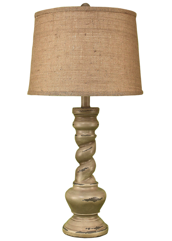 Distressed Grey Country Twist Table Lamp - Coast Lamp Shop