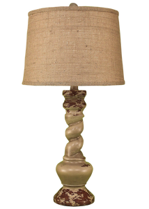 Aged Cottage Country Twist Table Lamp w/ Burlap Shade - Coast Lamp Shop