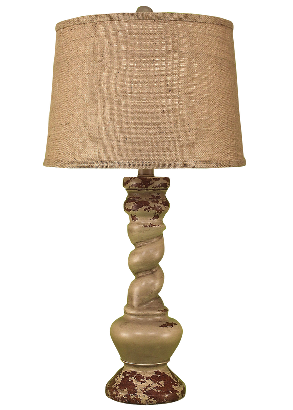 Aged Cottage Country Twist Table Lamp w/ Burlap Shade - Coast Lamp Shop