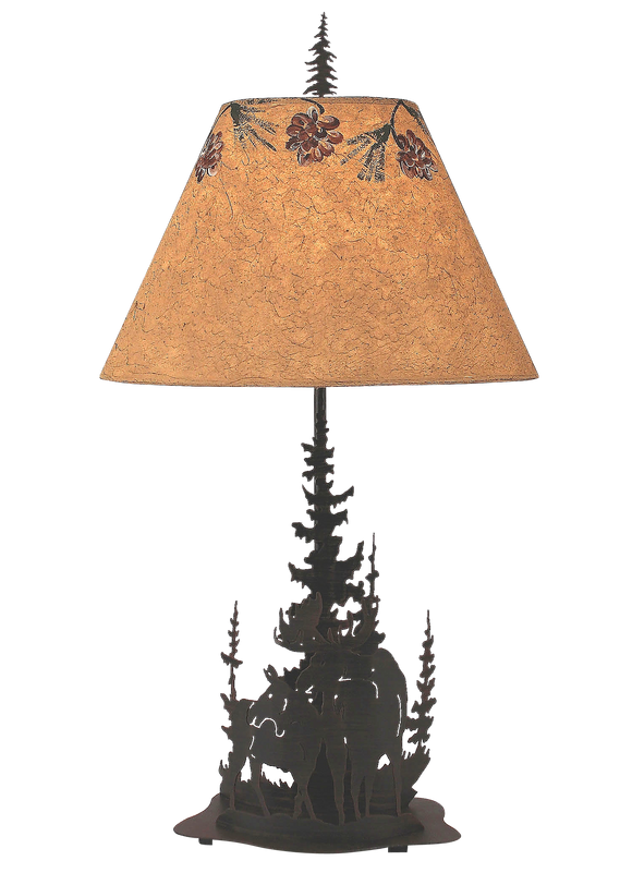 Burnt Sienna Feather Tree/Moose Scene Table Lamp - Coast Lamp Shop