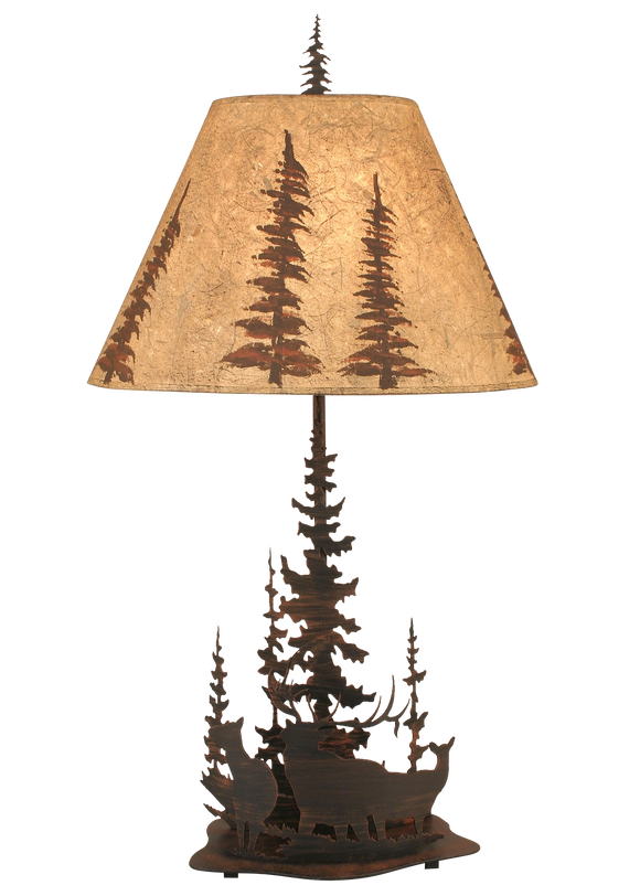 Burnt Sienna Feather Tree/Elk Table Lamp - Coast Lamp Shop
