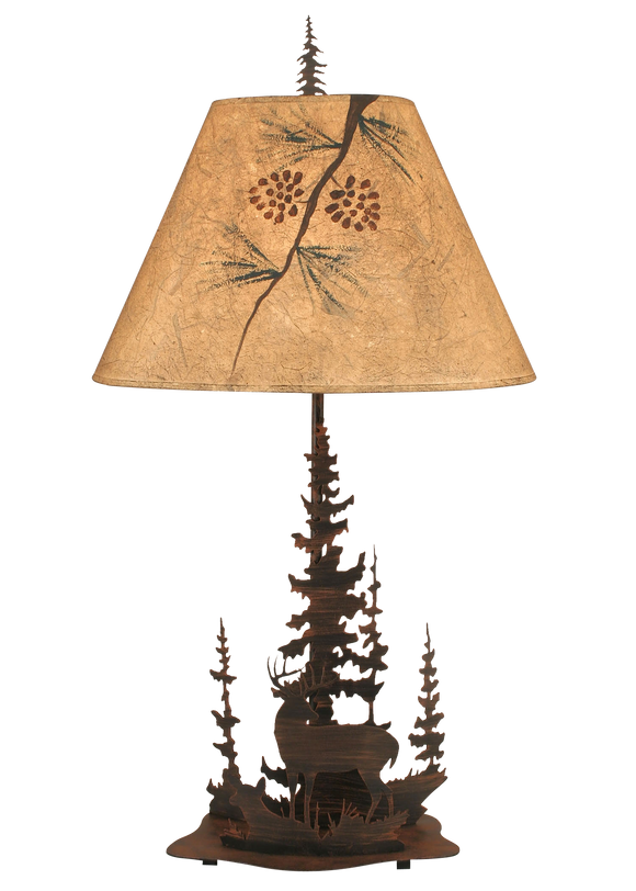 Burnt Sienna Feather Tree/Deer Table Lamp - Coast Lamp Shop