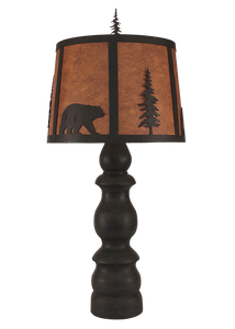 Kodiak Farmhouse Table Lamp w/ Iron Bear and Tree Shade - Coast Lamp Shop