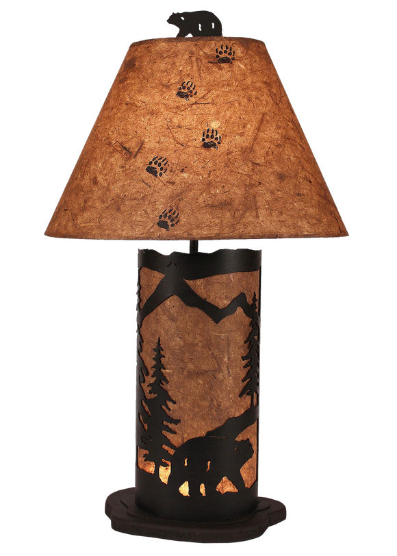 Kodiak Small Bear Scene Table Lamp w/ Night Light - Coast Lamp Shop
