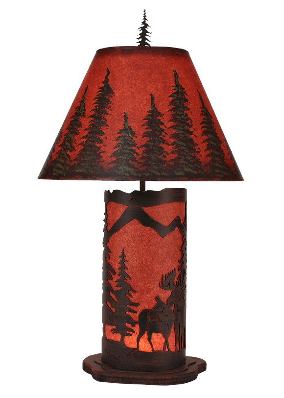 Burnt Sienna Small Moose Scene Table Lamp w/ Night Light - Coast Lamp Shop