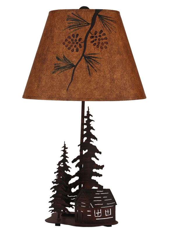 Burnt Sienna 2 Tree and Cabin Accent Lamp w/ Night Light - Coast Lamp Shop