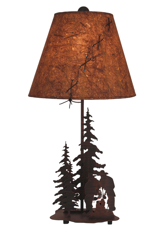 Burnt Sienna Small Cowboys Around Campfire Accent Lamp w/ Night Light - Coast Lamp Shop