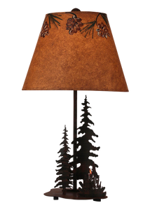 Burnt Sienna 2 Tree and Campfire Accent Lamp w/ Night Light - Coast Lamp Shop