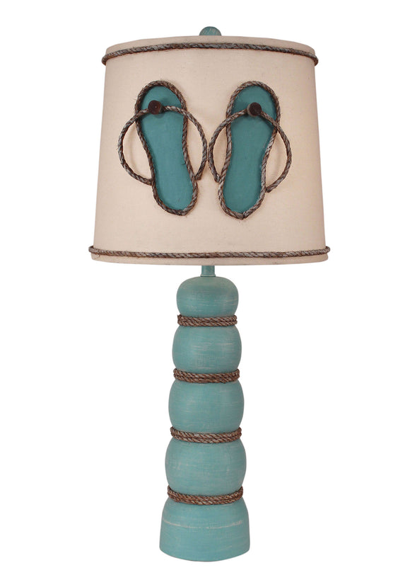 Weathered Turquoise Sea Sea 5 Ball Table Lamp w/ Flip Flop Shade - Coast Lamp Shop