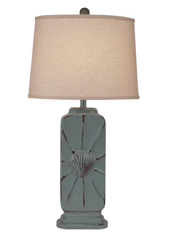 Distressed Seamist Twistsed Tall Rectangle Table Lamp w/Shell Accent - Coast Lamp Shop