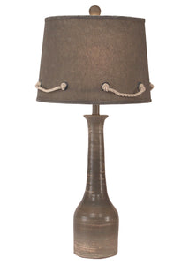 Storm Slender Neck Pottery Table Lamp w/ White Rope Shade - Coast Lamp Shop