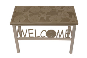 24" Cottage/Sisal Welcome Bench w/ Multi Shell Top - Coast Lamp Shop