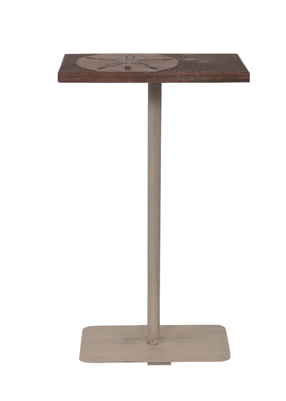 Cottage/Weathered Stain Wood Top Drink Table w/Sand Dollar Accent - Coast Lamp Shop