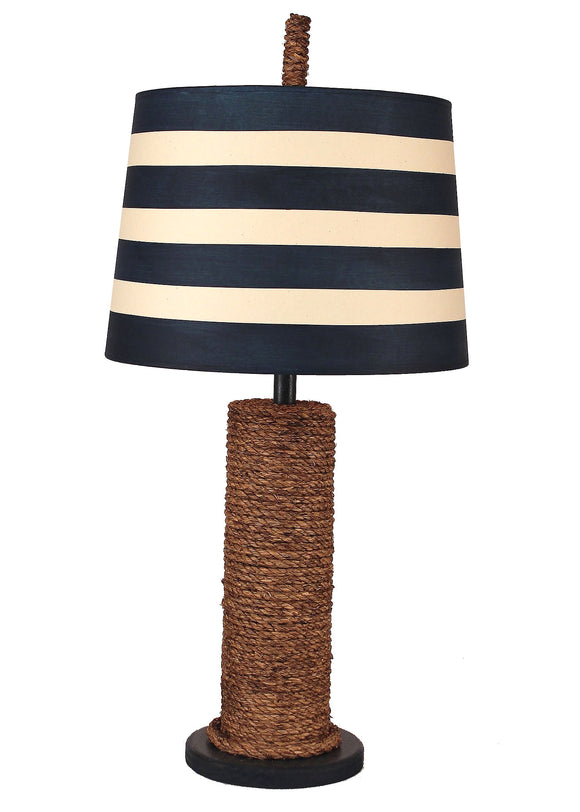 Solid Navy Manila Rope Spindle w/ Striped Shade - Coast Lamp Shop