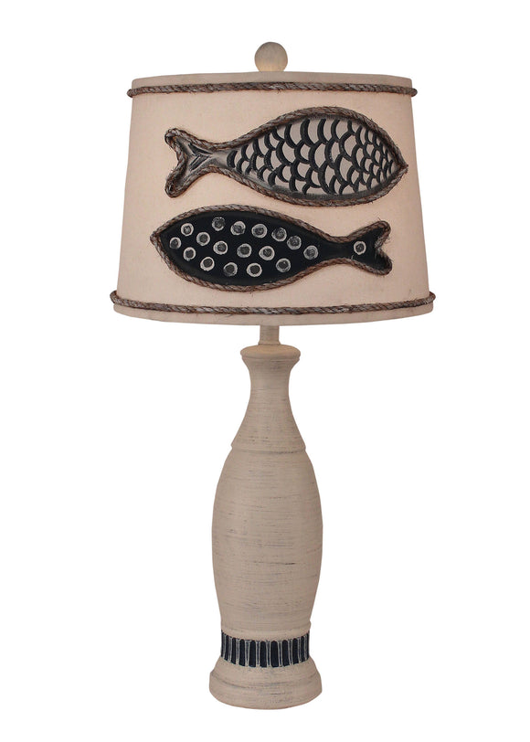 Navy and Grey 2 Fish Table Lamp - Coast Lamp Shop