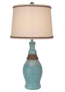 Weathered Turquoise Sea Slender Casual Table Lamp w/ Rope Accent - Coast Lamp Shop