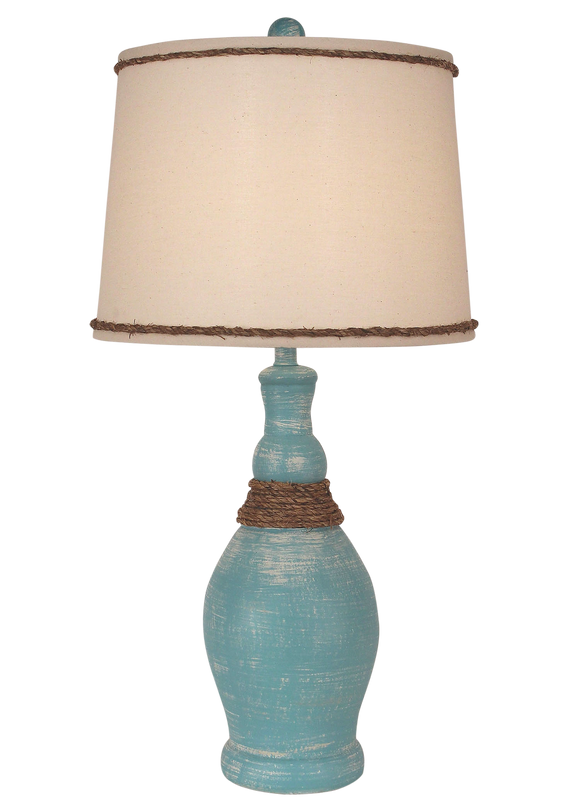 Weathered Turquoise Sea Slender Casual Table Lamp w/ Rope Accent - Coast Lamp Shop